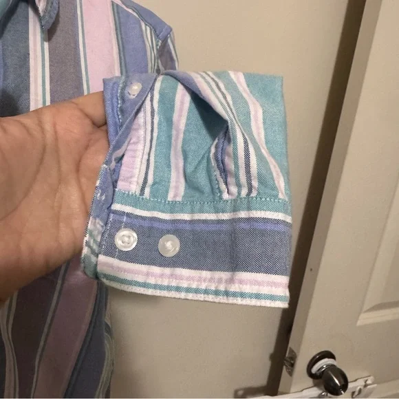 L.L. Bean women’s  Striped Shirt - Purple, Green, and Gray LP - Picture 5 of 7